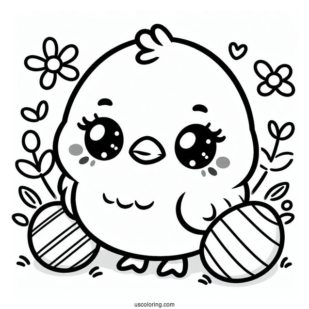 Kawaii Baby Chicken Coloring Page