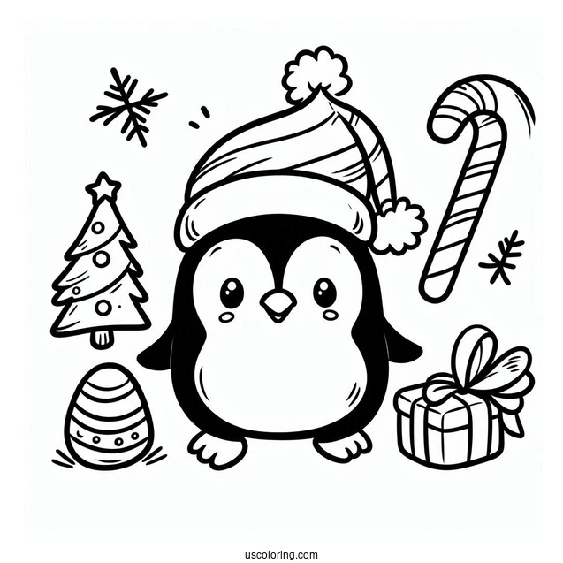 Cartoon Penguin Christmas Inspired Coloring