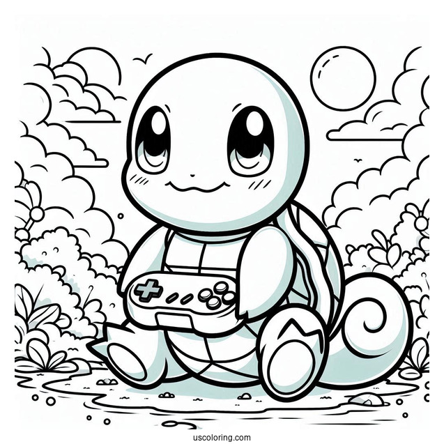 Squirtle Coloring Page Holding Game Boy