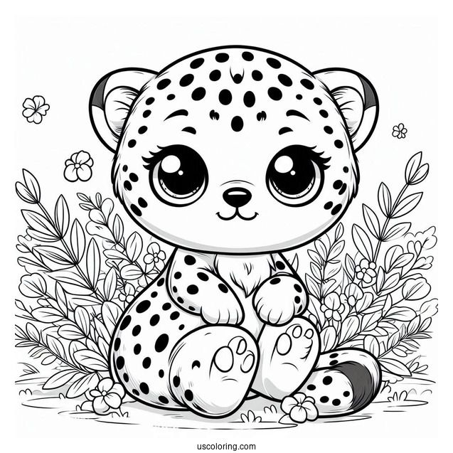 Kawaii Baby Cheetah Coloring Page Sitting Down