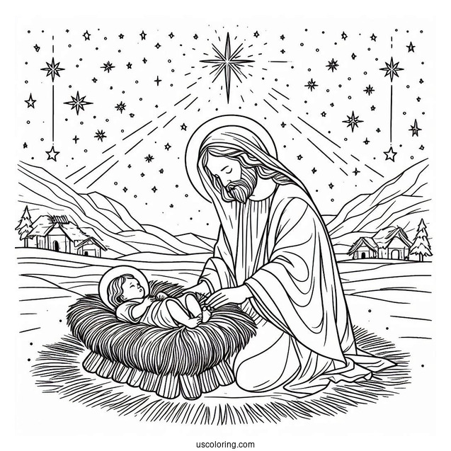 Simple Outline Of The Nativity Coloring Page of Jesus To Color