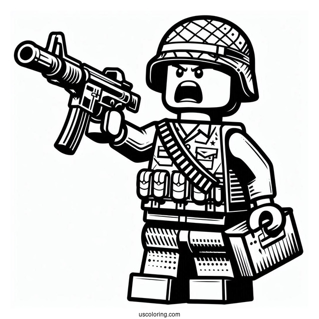 Angry Lego Soldier Coloring Page With Gun And Dagger