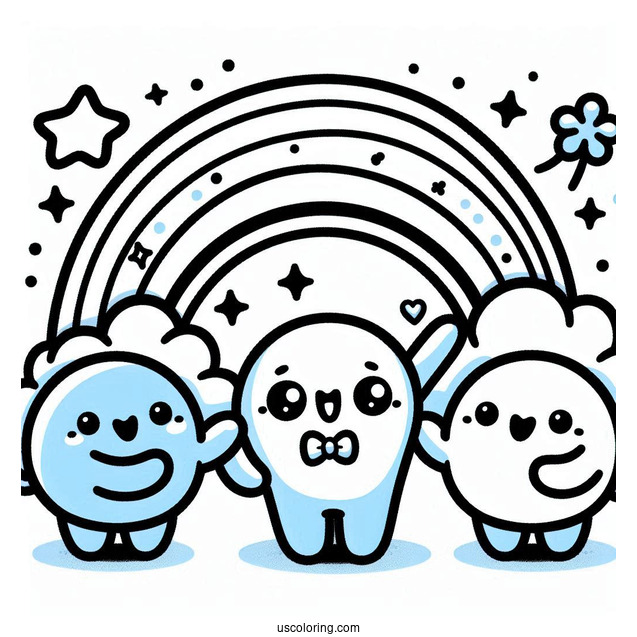 Kawaii Blue Rainbow Friends Coloring Page Waving