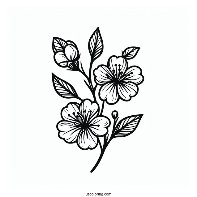 Flower Coloring Pages Of Easy Cherry Blossoms For Kids