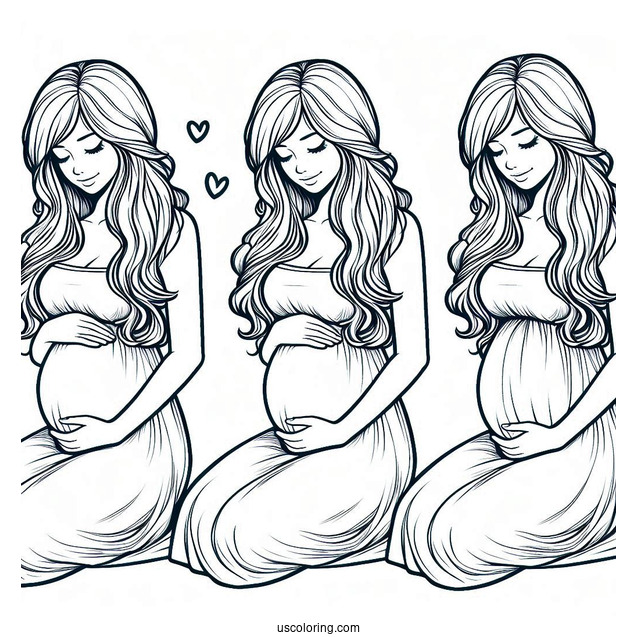 Baby Coloring Page Of Pregnant Woman Holding Her Belly