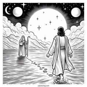 Jesus Walked On Water Miracle Coloring Page