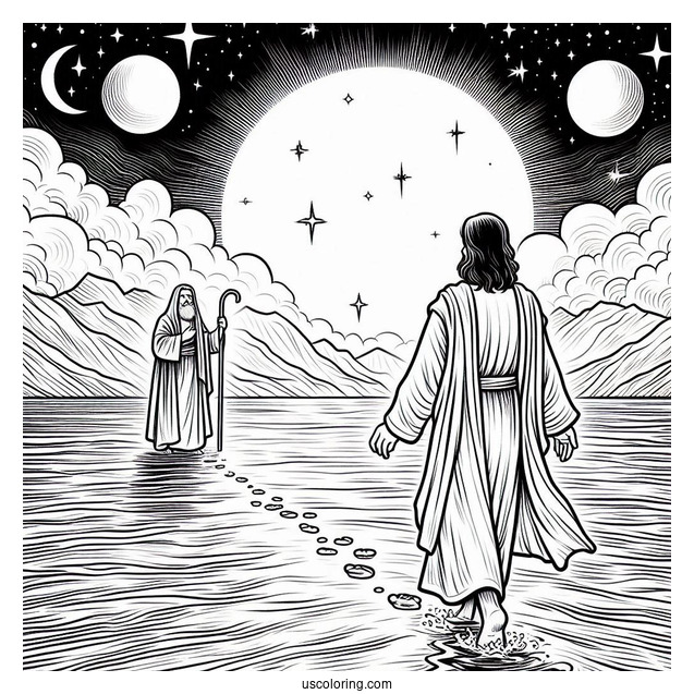 Jesus Walked On Water Miracle Coloring Page
