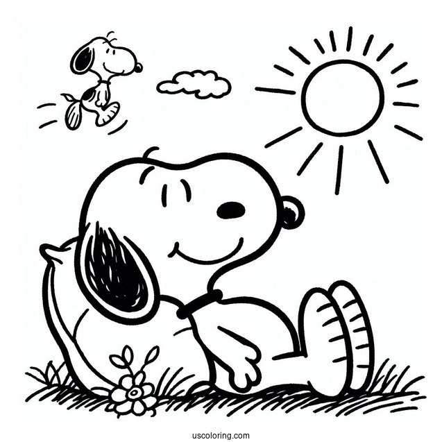 Snoopy Relaxing In The Sun To Color