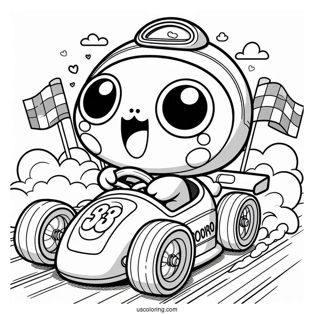 Detailed Pororo Coloring Page Of Crong In A Race Car