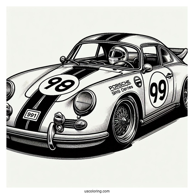 Vintage Porsche Race Car Coloring Page