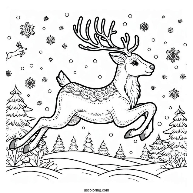 Reindeer Leaping Through The Snow To Color