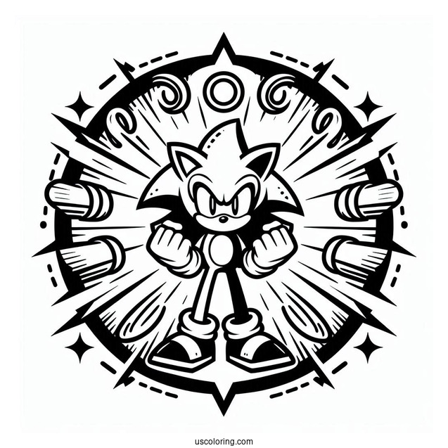 Super Sonic Coloring Page Power Up Surrounded By Rings