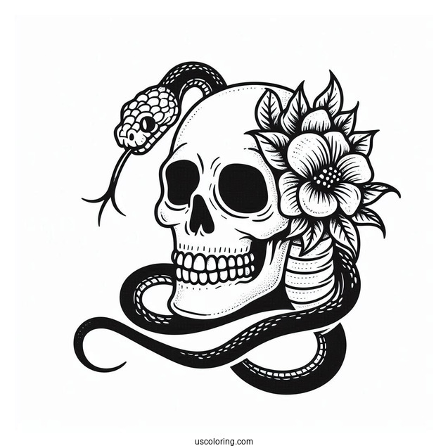 Skull And Snake Coloring Page