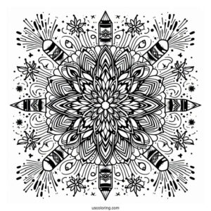 New Year Coloring Page Of Fireworks Mandala
