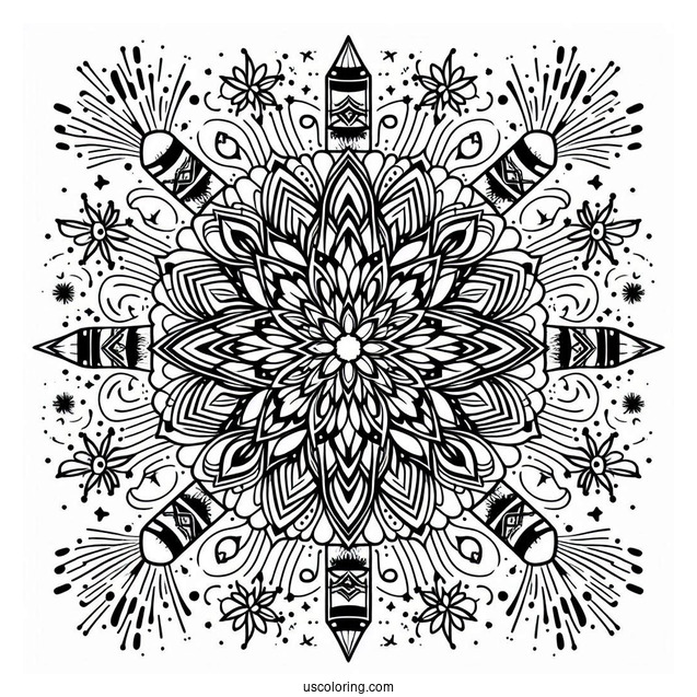 New Year Coloring Page Of Fireworks Mandala