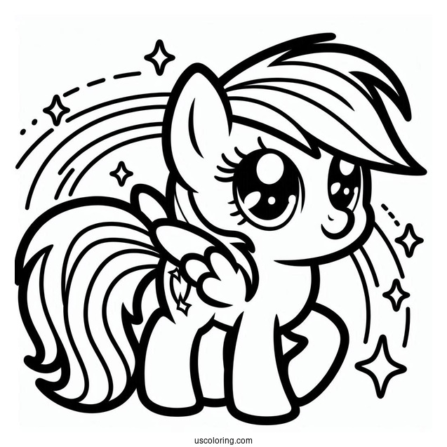 Kawaii Rainbow Dash Outline For Kids