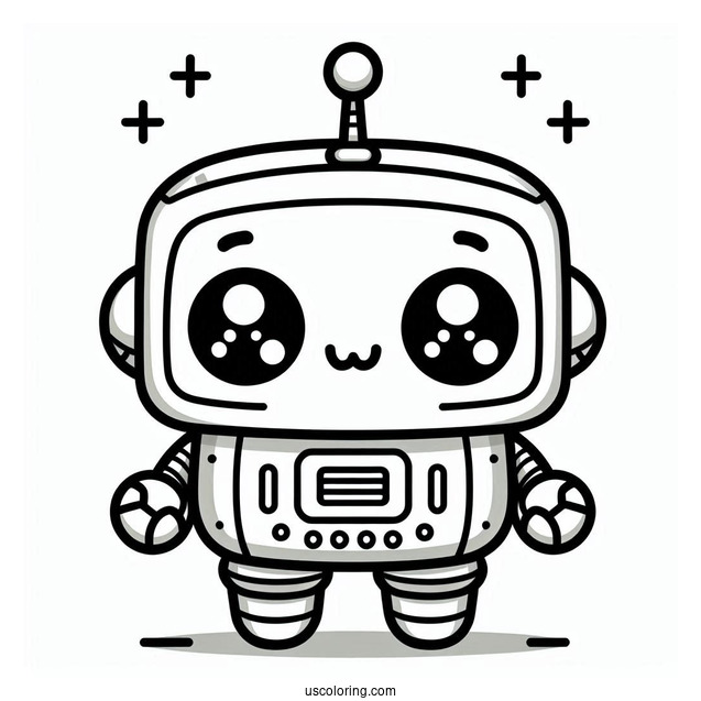 Kawaii Robot With Antenna Coloring Sheet For Kids