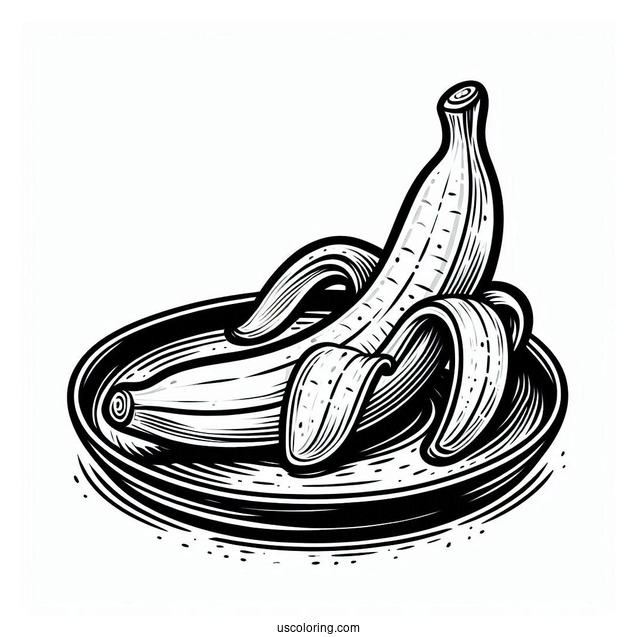Peeled Banana Coloring Page On A Plate