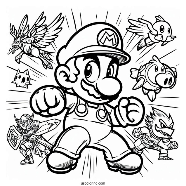 Mario In Super Smash Bros Coloring Page For Kids