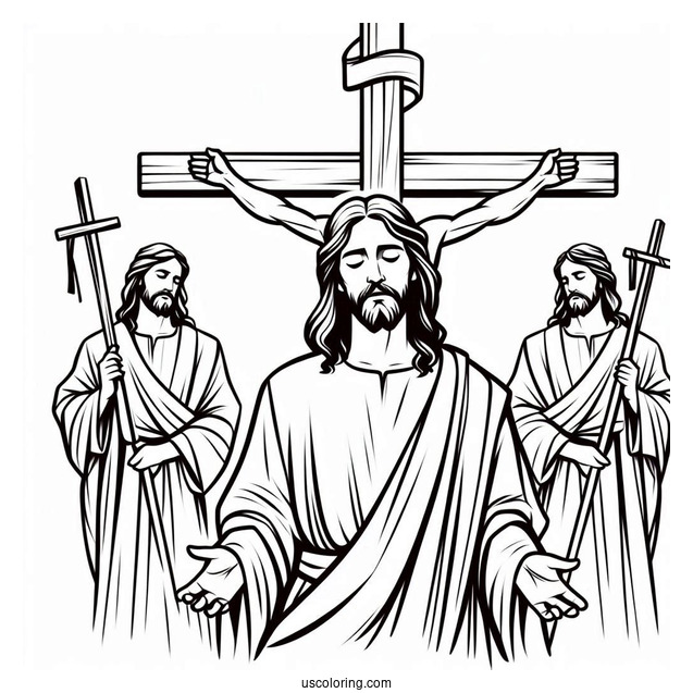 Simple Outline Of Jesus With Calvary Crosses Coloring