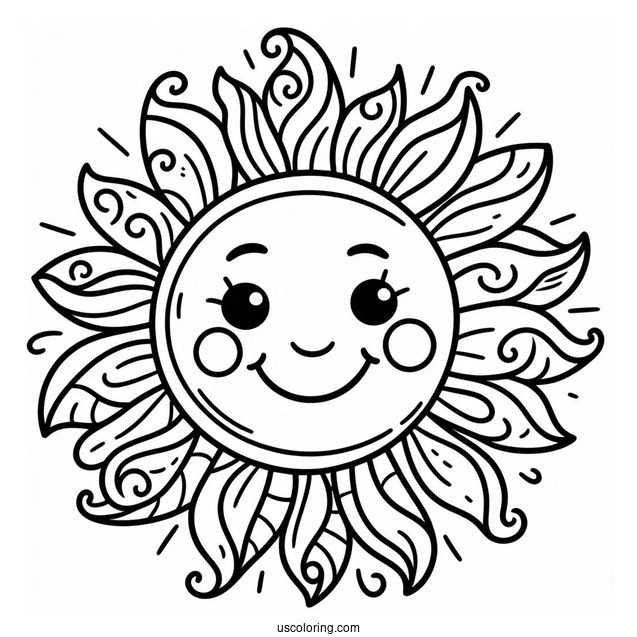 Easy Outline Of a Smiling Sun To Color