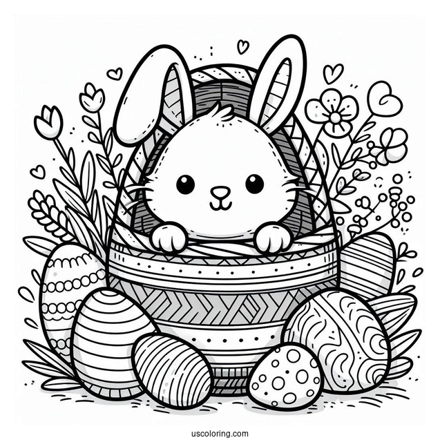 Easter Coloring Page Of Cute Easter Bunny Coming Out Of Egg