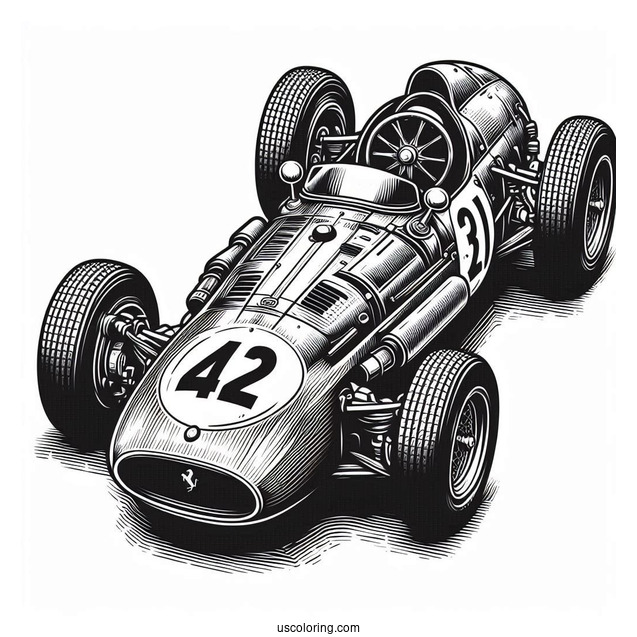 Vintage Ferrari Race Car Coloring In
