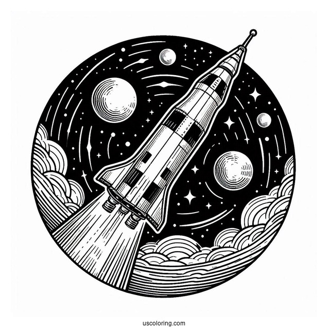 NASA Saturn V Rocket In Space To Color