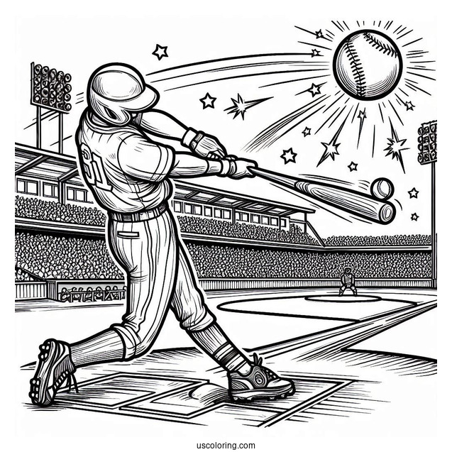 Pro Baseball Coloring Page Of Player Hitting a Home Run