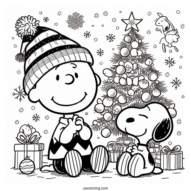 Charlie Brown And Snoopy With Christmas Tree To Color