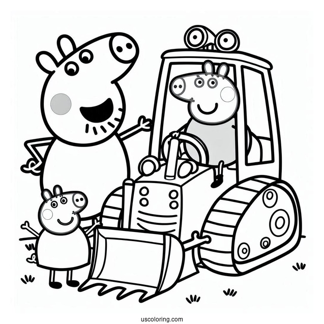 Mr Bull In Digger Being Helped By Peppa And George