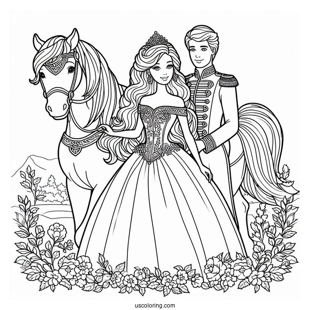 Princess Barbie With Prince And Horse