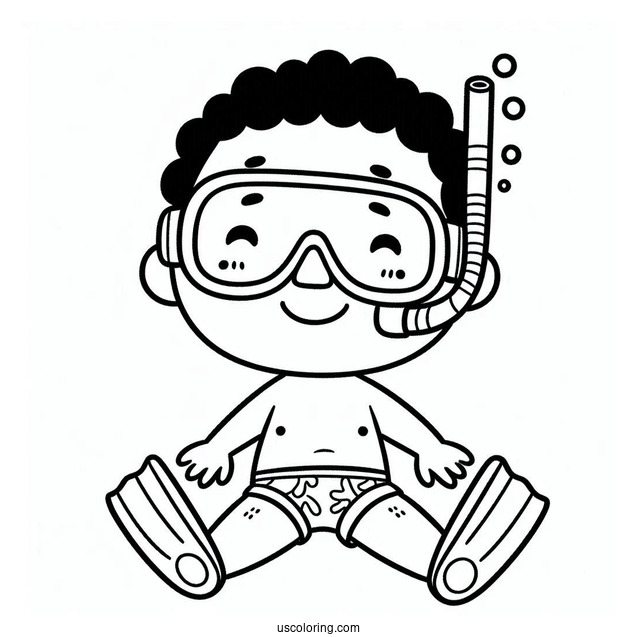 Simple Little Boy Swimming Coloring Page With Snorkeling Gear For Kids