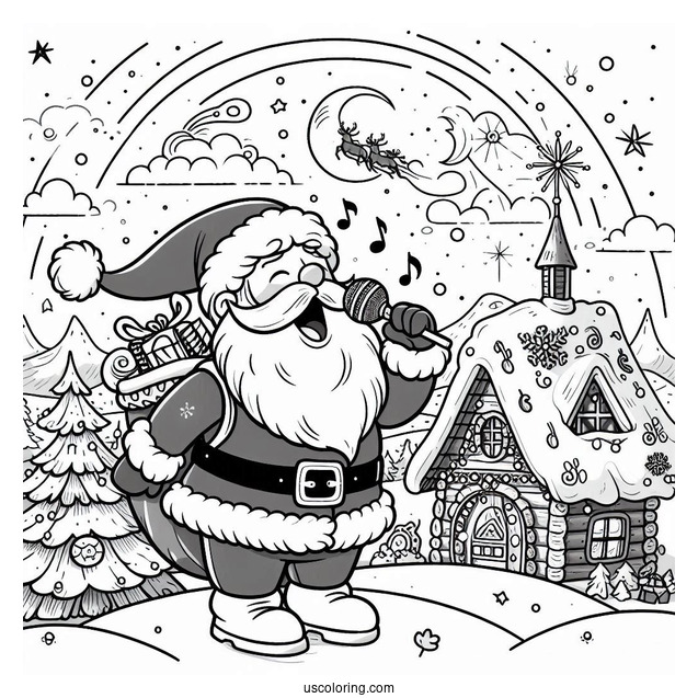 North Pole Coloring Page Of Santa Claus Singing In The North Pole