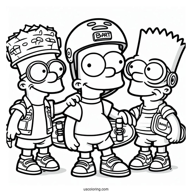 Bart Simpson With Friends Wearing Helmet