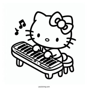 Sanrio Coloring Pages Of Hello Kitty Playing Piano For My Melody