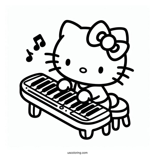 Sanrio Coloring Pages Of Hello Kitty Playing Piano For My Melody