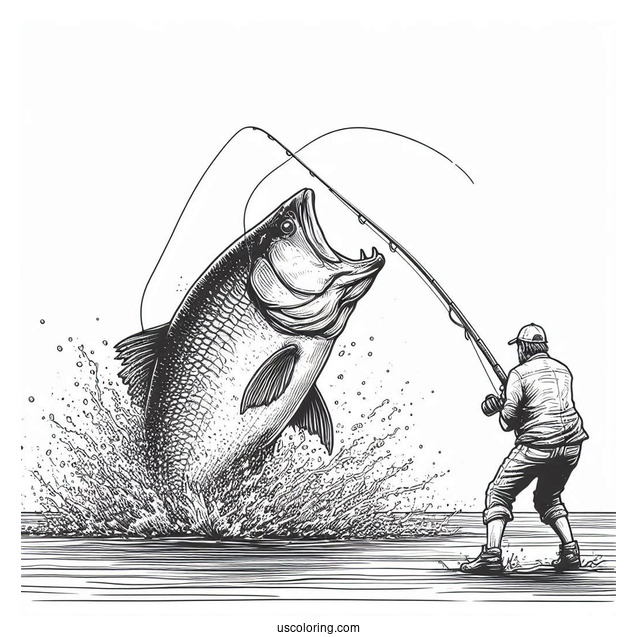 Fishing Coloring Page Of Man Catching Massive