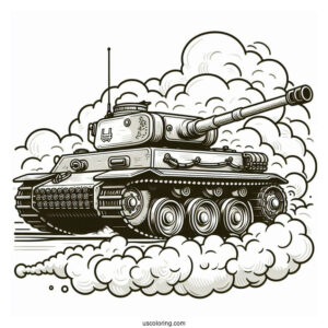 Coloring Page of Panther KF51 Main Battle Tank With Smoke