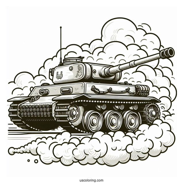 Coloring Page of Panther KF51 Main Battle Tank With Smoke