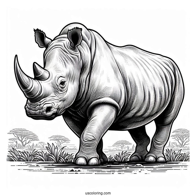 Detailed White Rhinoceros To Color