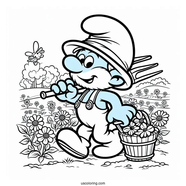 Cute Farmer Smurf Coloring Page