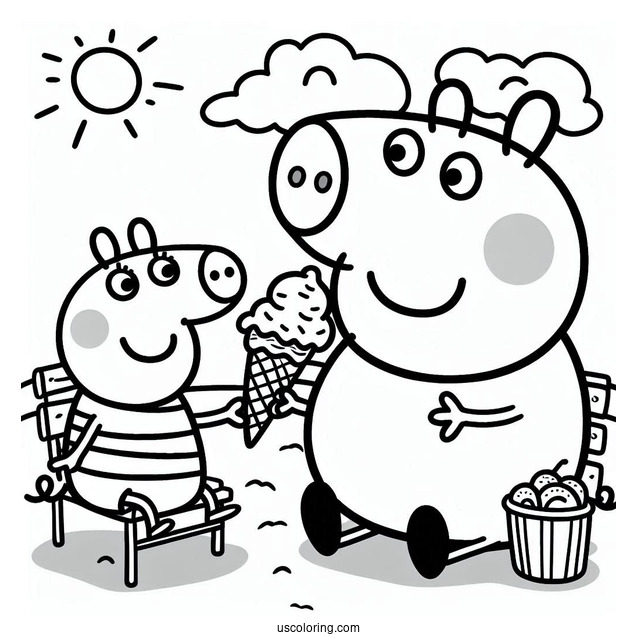 Peppa Pig And George Eating Ice Cream To Color