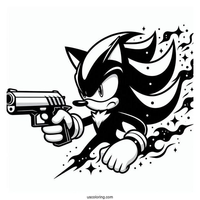 Detailed Shadow Coloring Page Shooting Gun