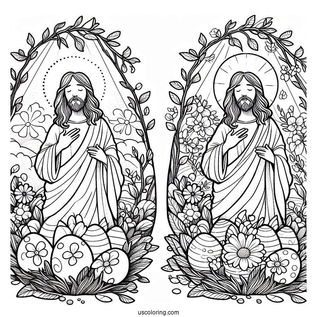 Resurrected Jesus in a Spring Easter Egg Coloring Page
