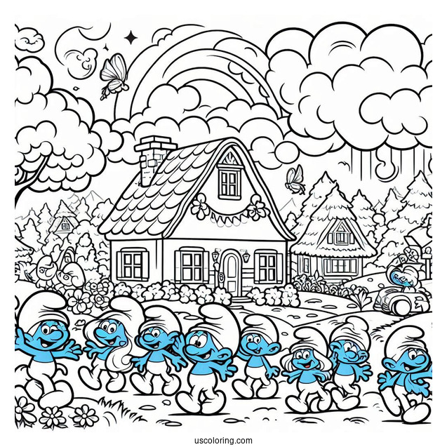 Coloring Page Of Smurf Village