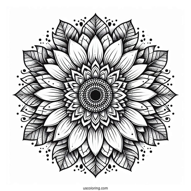 Coloring Mandala Sunflower For Adults