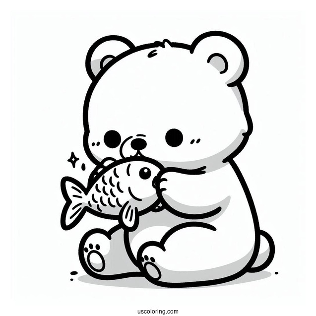 Easy Baby Bear Coloring Page Chewing On Fish