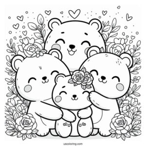 Smiling Critters Coloring Page BearHug With Rose Background