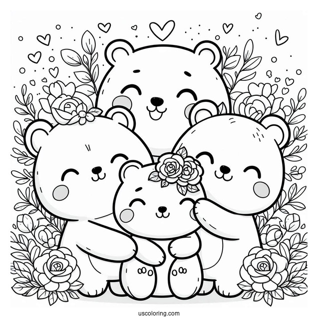 Smiling Critters Coloring Page BearHug With Rose Background